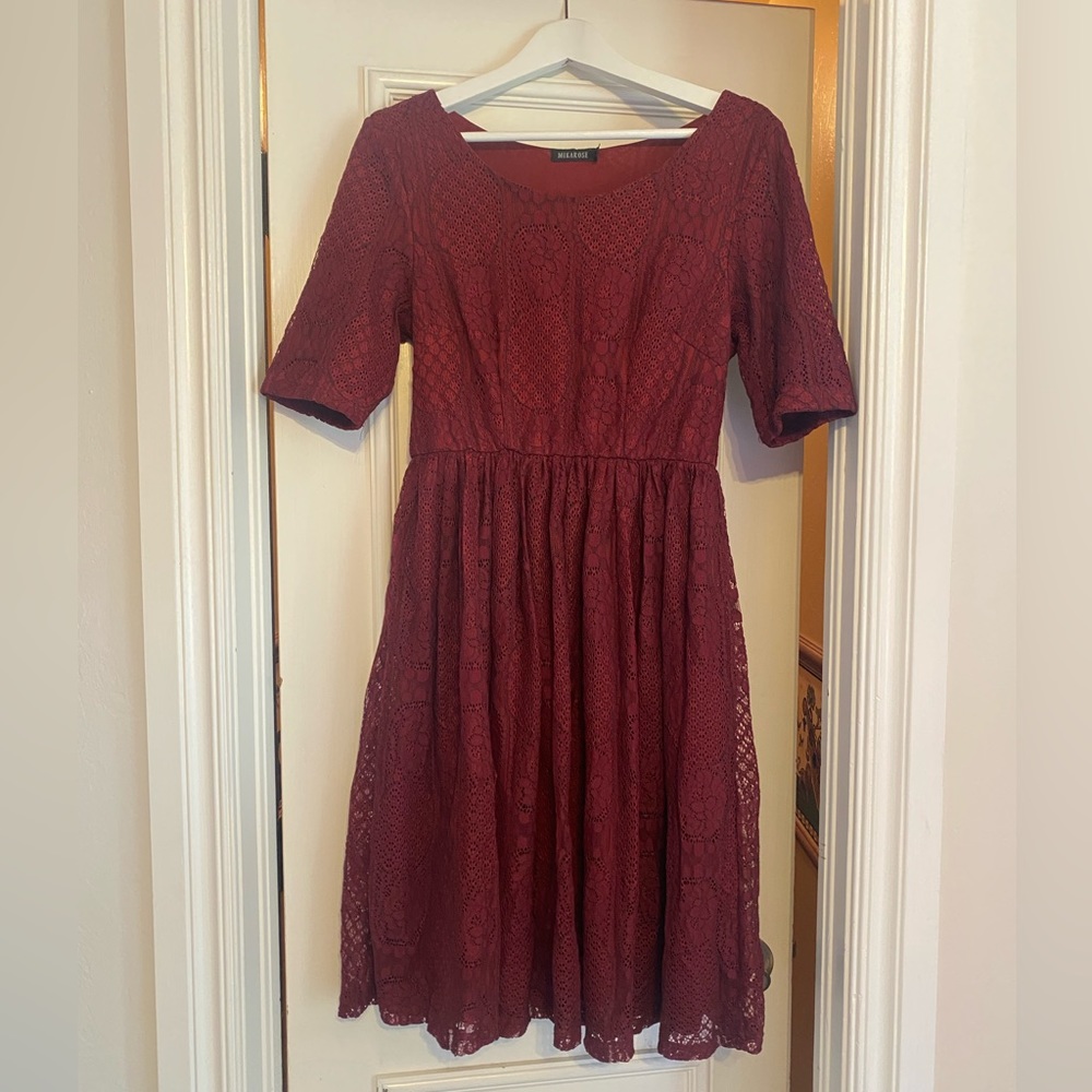 Maroon lace dress 3/4 sleeves